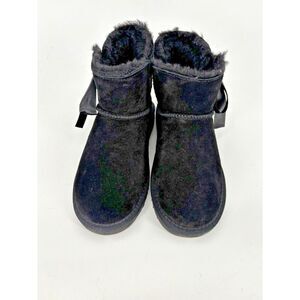 Pawz by Bearpaw Amelia Women Black Faux Fur Lined Suede Ankle Bootie Boots 8